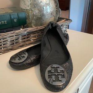 Tory Burch Black Glitter Reva Flats